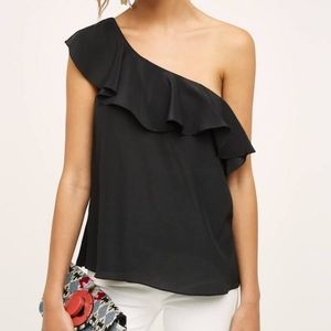 Maeve Black Silk One-Shoulder Blouse